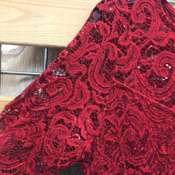 NWT,Marina Sequin Lace Long Sleeve Gown,red - Picture 12 of 15